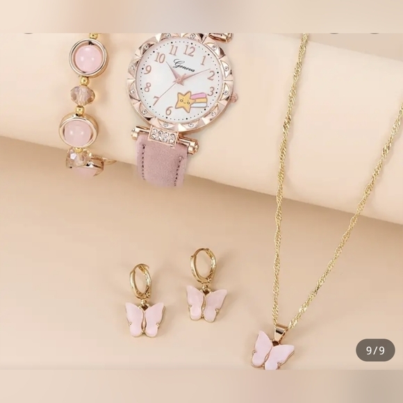 New five-piece set butterfly Necklace and earrings, bracelet and watch, T1MIS - Picture 1 of 4